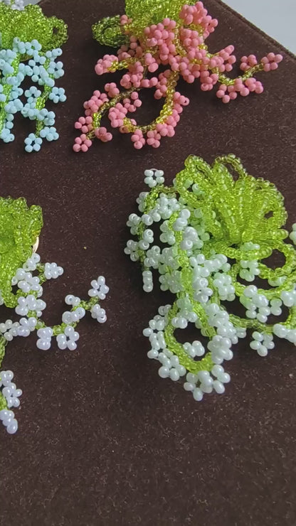 X2414  Asymmetric Contrast Color Beach Style Flower Earrings Charms, Multi Hand Woven Grape Flower Bead Strand DIY Craft Materials for Handmade Bracelet Necklace Earring Jewelry Making Supplies