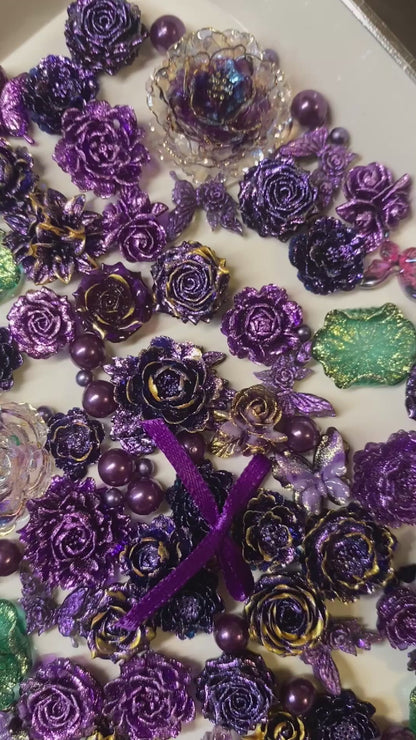 BJD500 About 10‑30g Purple Mix Soft Rubber Flower Blind Box, Hand‑Sculpted 3D Roses Lotus Peony Camellia, DIY Craft Supplies for Mini Bouquet Jewelry Making